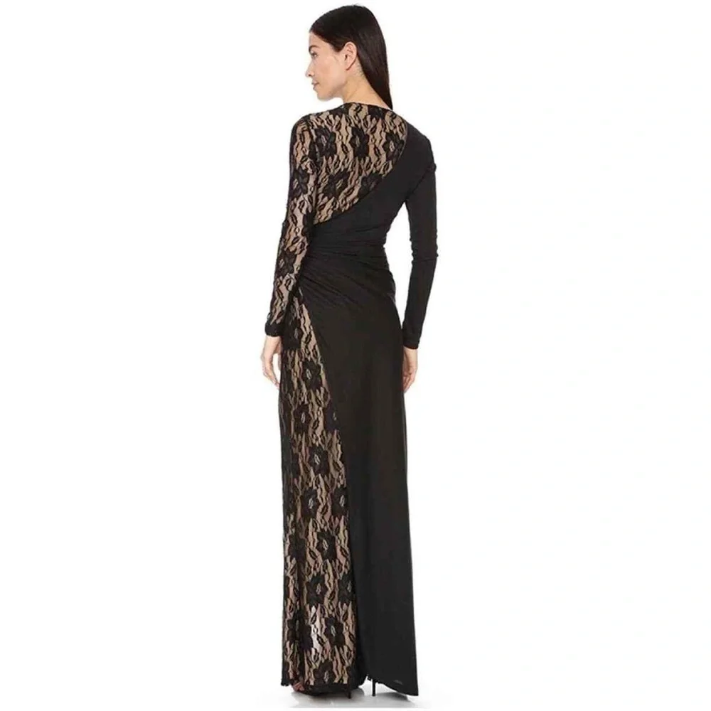 Parker Black Label Azulejo Maxi Dress Sz 8 Lace Slit V Neck Black Evening Party